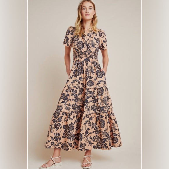 anthropologie brown motif dress Nora Dress, Navy main image 1